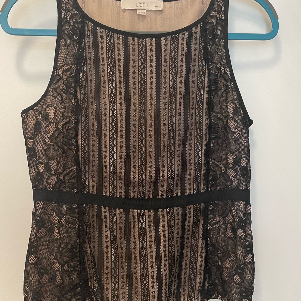 LOFT Black and Beige Lace Top
